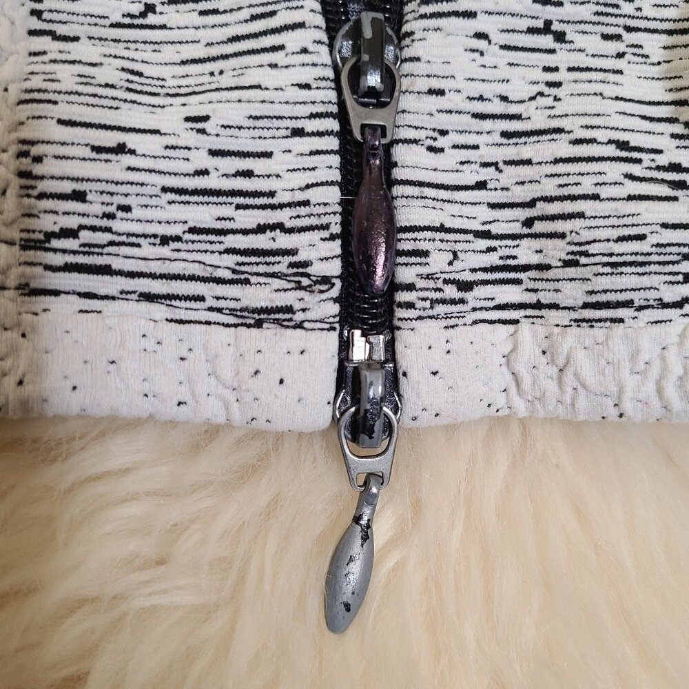 Joseph Ribkoff Black and White Off-Shoulder Zip Front Jacket - Picture 9 of 11